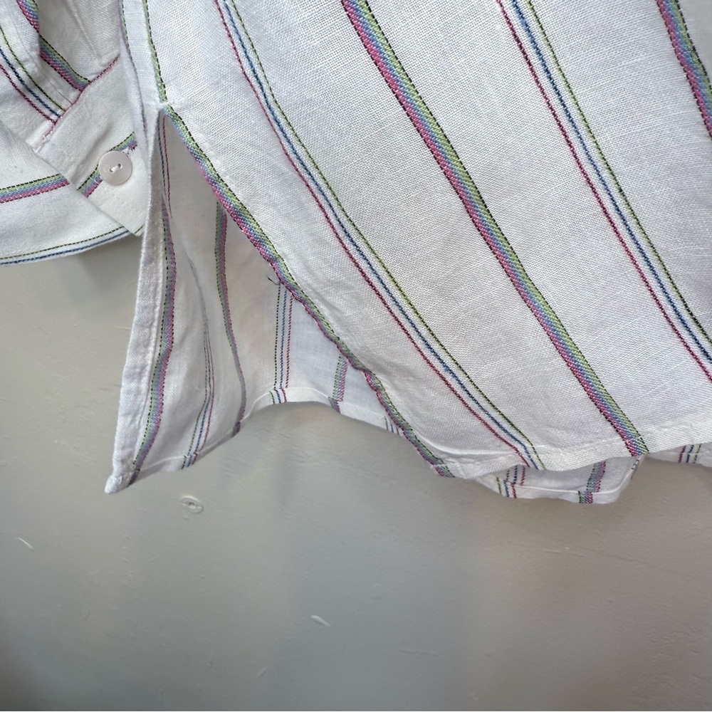 Chico's | Monterey Stripe Islander Linen Button Down Relaxed Casual Shirt - Picture 6 of 15